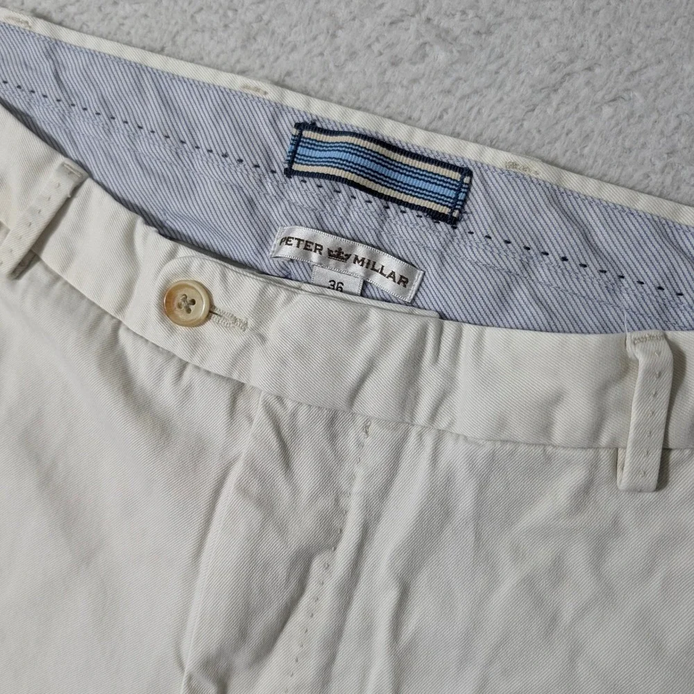 Peter Millar Shorts Mens 36/9 Cream Flat Front‎ Cotton Twill Casual MC00B31